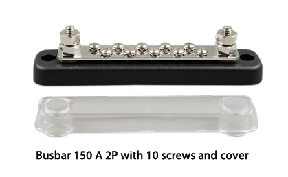 Front view of 10-screw busbar with its separate clear polycarbonate cover