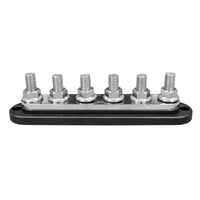 Side profile of 6-stud busbar showing stud height and nickel-plated finish