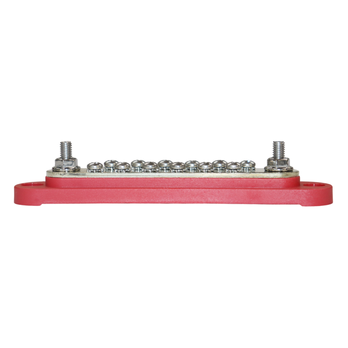 Side view of red busbar showing stud height and base profile