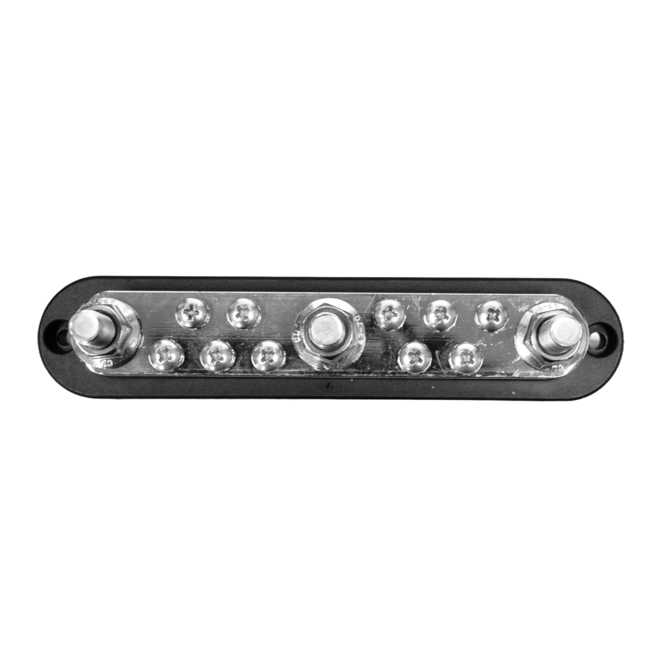 Top-down view of 300A busbar terminals and mounting holes