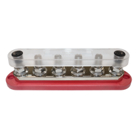 Perspective view of 300A busbar with transparent cover installed over six terminals