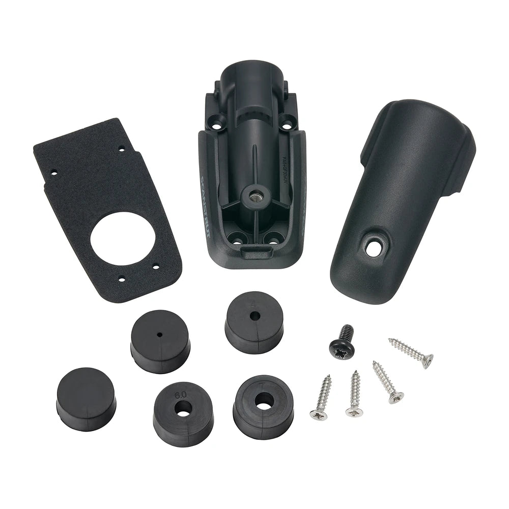 Exploded view of cable seal components including housing, gasket, screws and four sizing bungs