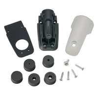Exploded view of cable seal assembly including cover, base, gasket, and multiple bungs