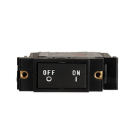 Front view of Carling A Series flat circuit breaker with white rocker text and brass mounting holes
