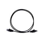 Full view of 1m black Cat6 UTP ethernet cable coiled in a circle