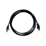 Coiled black 3m Cat6 UTP ethernet cable with RJ45 connectors facing forward against a white background