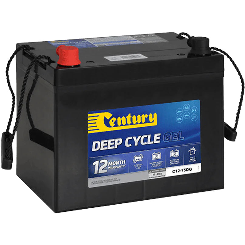 Century 12V 70Ah deep cycle gel battery with rope handles and protective terminal caps