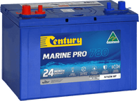 Century Marine Pro 780 battery with dual terminals, carry handle and maintenance-free blue casing
