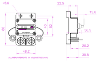 Technical dimensional drawing of surface mount breaker with 80mm height and 48mm width