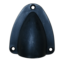 Top-down view of black clamshell cable entry cover featuring three countersunk mounting holes