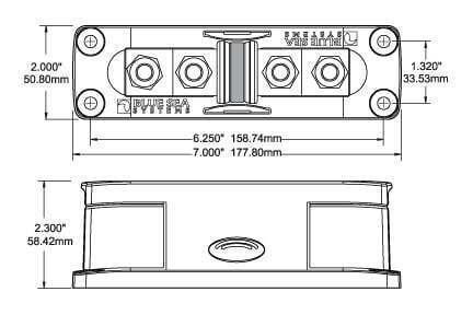 Dimensional drawing of the fuse block showing length 177.8mm and height 58.4mm