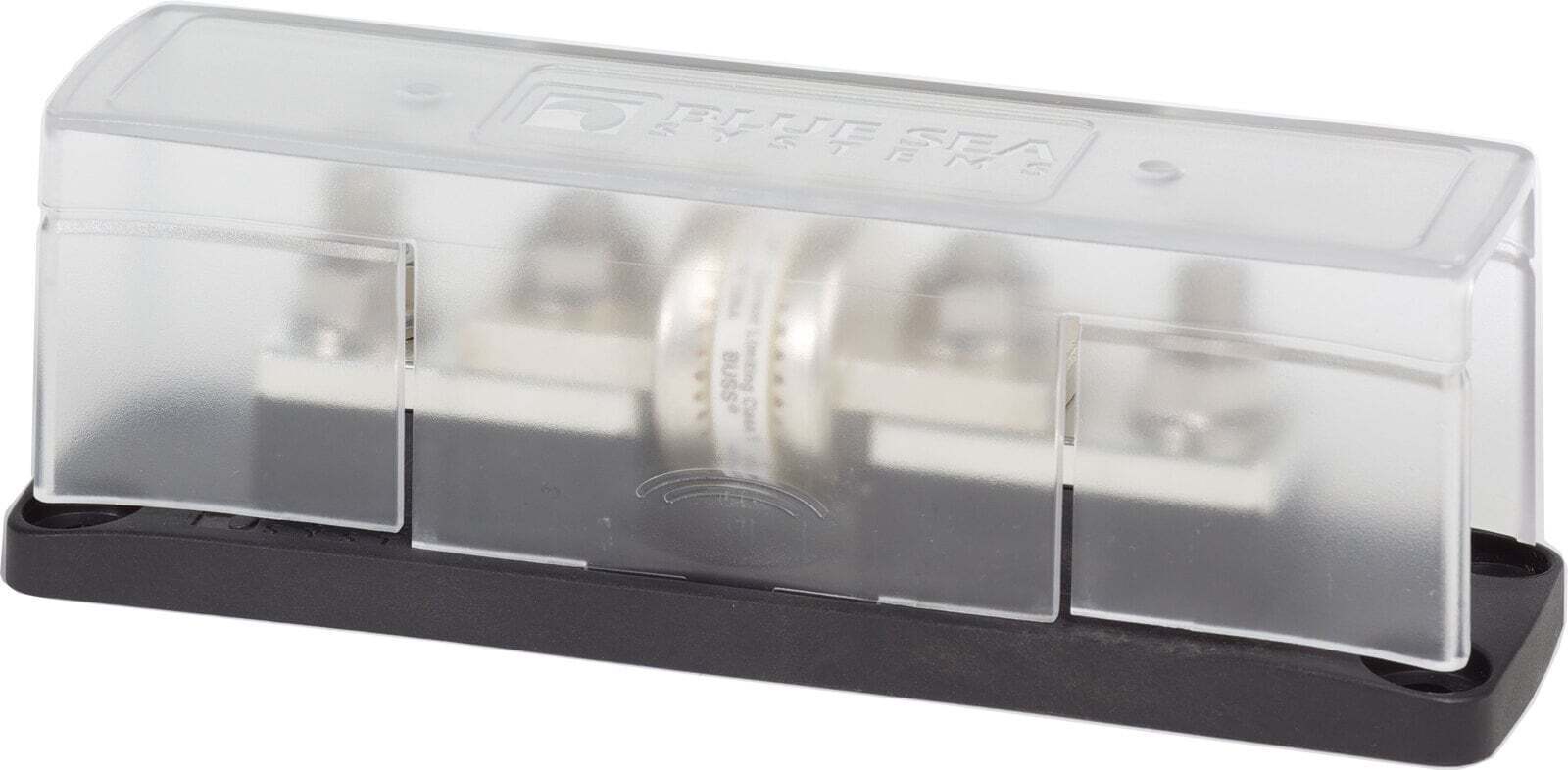 Class T fuse installed in a fuse block with a clear insulating cover