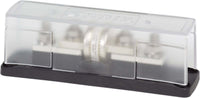Class T fuse installed in a fuse block with a clear insulating cover