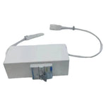 CMS C-style to IEC RCD unit in white enclosure with integrated circuit breaker and power leads