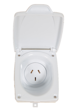 White 10A AC power socket outlet with open protective flip cover