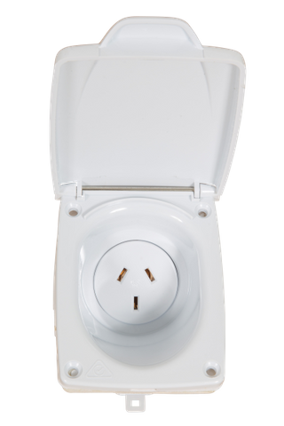 White 10A AC power socket outlet with open protective flip cover