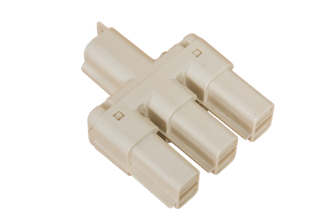 White CMS Electracom AC splitter featuring one male input and three female output connectors