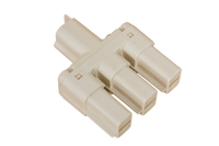 White CMS Electracom AC splitter featuring one male input and three female output connectors