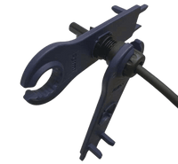 Two blue spanners interlocked on a solar connector illustrating the tightening mechanism