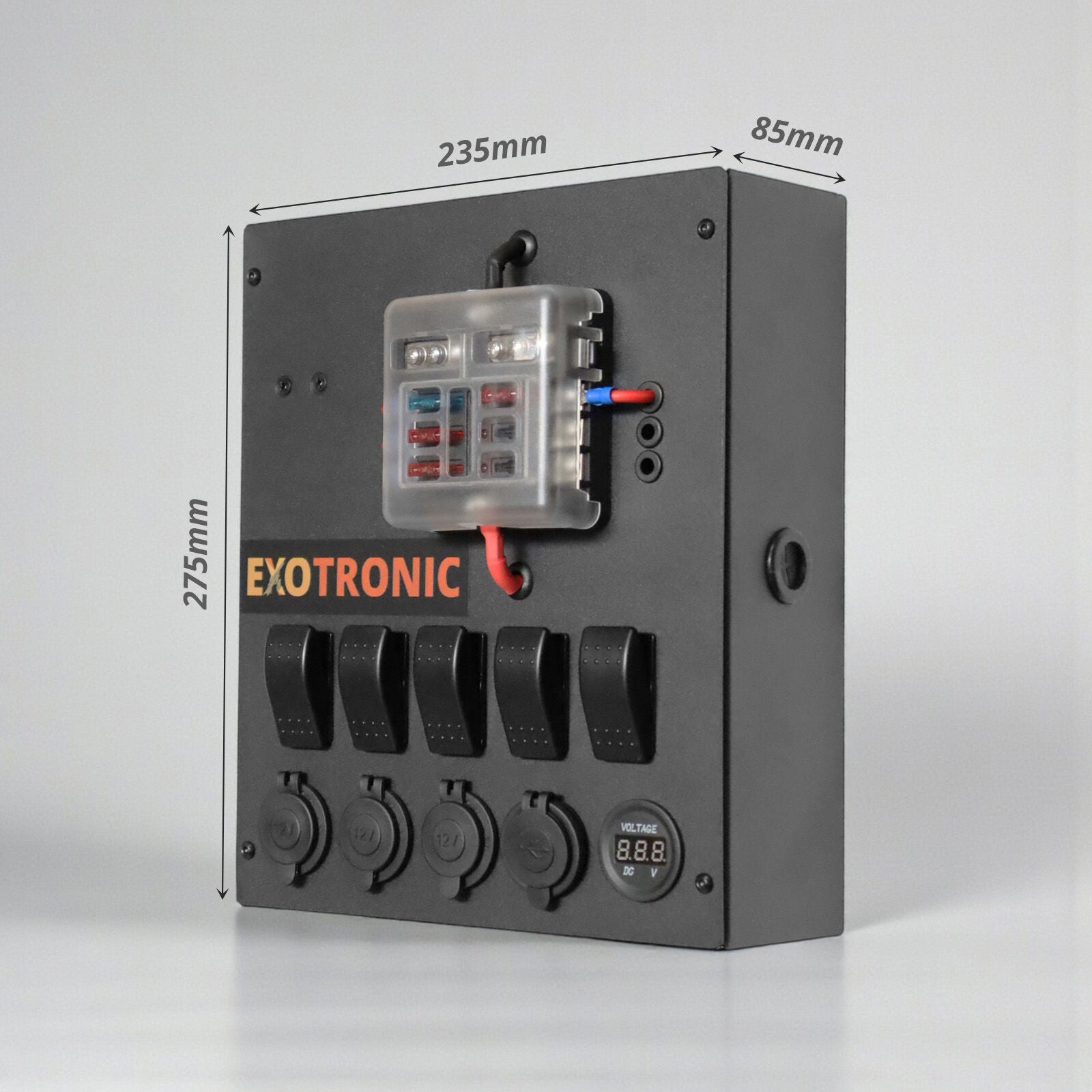 Control hub showing dimensions 275mm height, 235mm width and 85mm depth