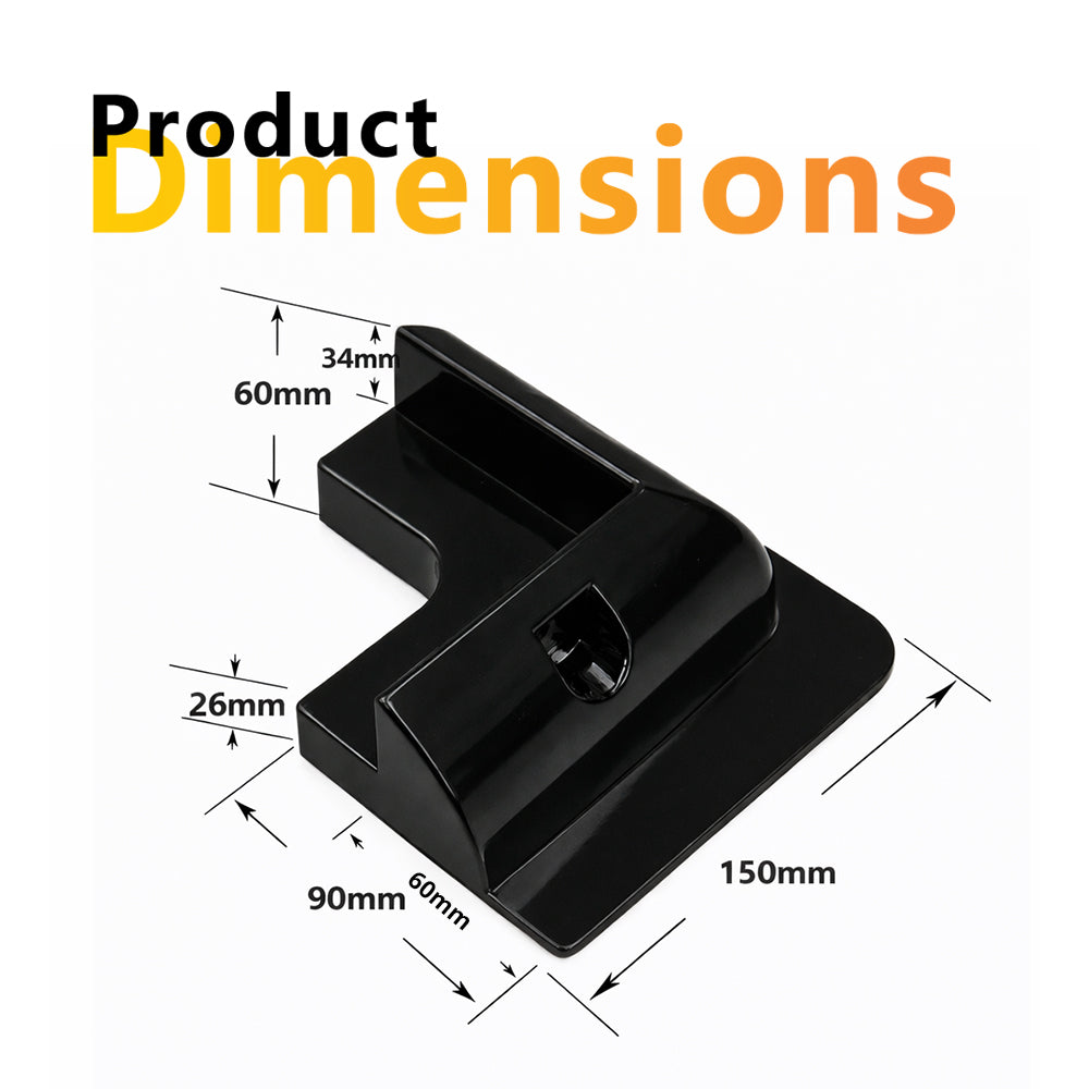 Product dimension diagram of corner bracket showing 150mm length, 90mm width and 60mm height