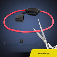 Illustration of scissors cutting the fuse holder wire loop with length dimension