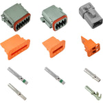 CZone Control 1 Deutsch connector kit featuring grey 12-way, 8-way, and 2-way housings with orange wedge locks and pins