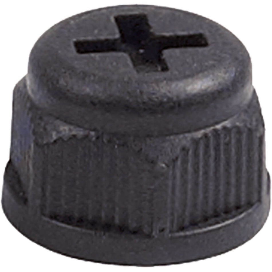 Black NMEA 2000 male blanking cap featuring a knurled outer grip and a top screwdriver slot