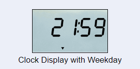 Digital clock display showing 21:59 on the LCD screen
