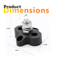 Dimensional drawing showing 45mm width 43mm depth and 32mm height for M8 stud