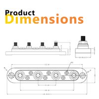 Technical dimensional drawing of the busbar showing length, width and mounting hole spacing