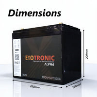 Exotronic 12V 100Ah Alpha IP67 Smart Bluetooth Lithium Battery