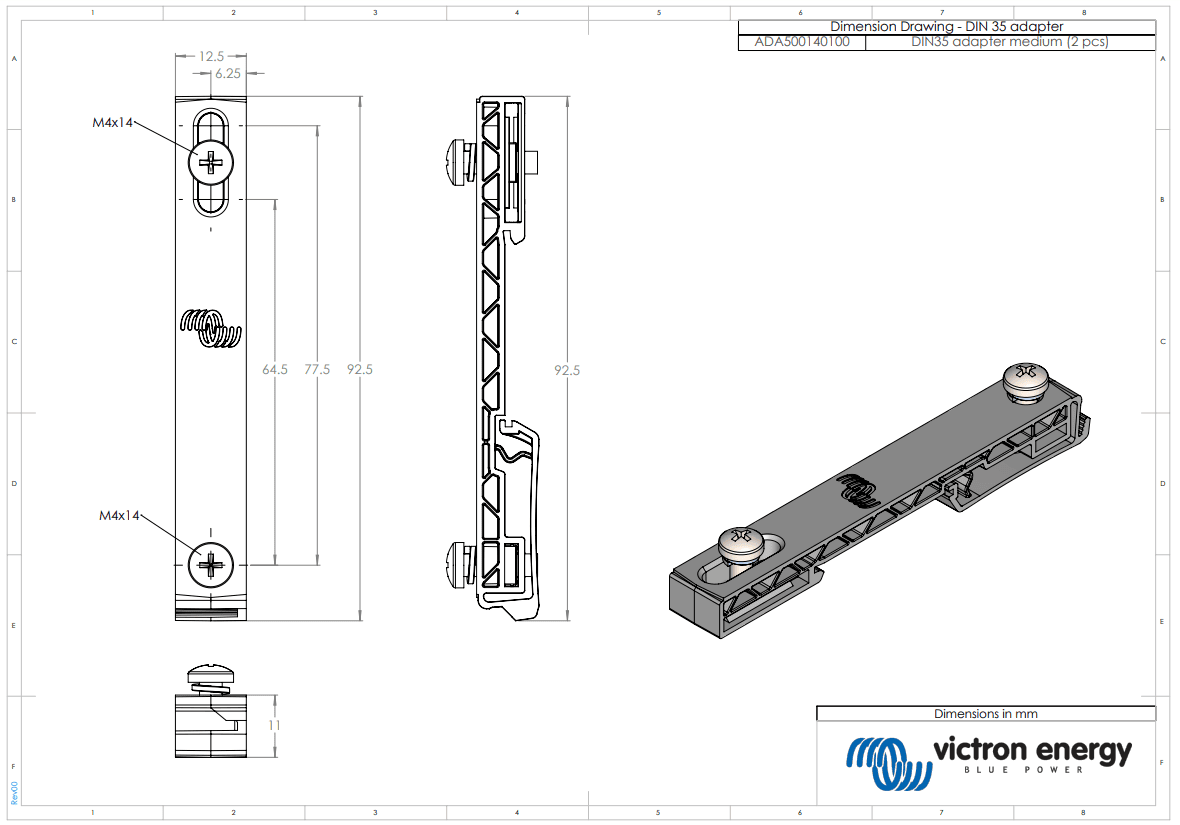 Technical dimensional drawing of medium DIN35 adapter showing measurements in millimetres