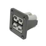 Angled front view of flush mount panel featuring dual stacked 50A grey power connectors