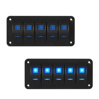 Two identical 5-gang rocker switch panels displayed vertically to show uniform design