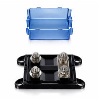 Interior of dual MEGA fuse holder showing M8 studs and common busbar