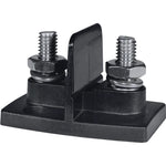 Dual 5/16 inch stud power connector with central insulating barrier and black mounting base