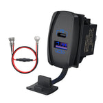 Black dual USB rocker switch socket with wiring harness and inline fuse
