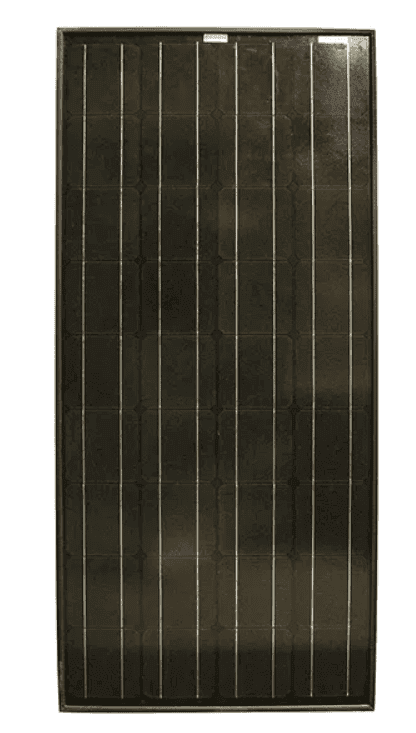 Front view of vertical 100W monocrystalline fixed solar panel with black frame