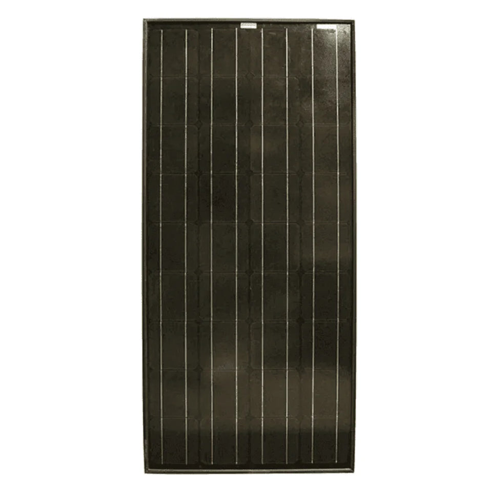 Front view of vertical 100W monocrystalline fixed solar panel with black frame