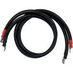 Pair of 120mm2 heavy-duty black battery cables with pre-crimped lugs and colour-coded heat shrink
