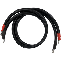 Pair of 120mm2 heavy-duty black battery cables with pre-crimped lugs and colour-coded heat shrink