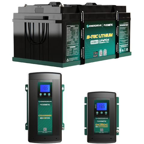 Enerdrive 12V 300Ah lithium battery bundle with 60A AC charger and 40A DC-DC charger