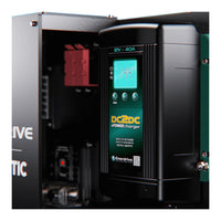 Close-up of Enerdrive 12V 40A DC2DC battery charger with digital voltage display