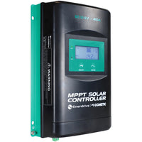 Enerdrive 40A MPPT solar charge controller featuring LCD screen, navigation buttons and side mounting flanges