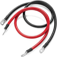 Red positive and black negative 95mm2 battery cables with crimped ring terminals