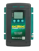 Front view of Enerdrive 24V 30A DC2DC battery charger showing LCD screen and control buttons