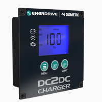 Remote control LCD unit for the DC-DC charger showing charging status