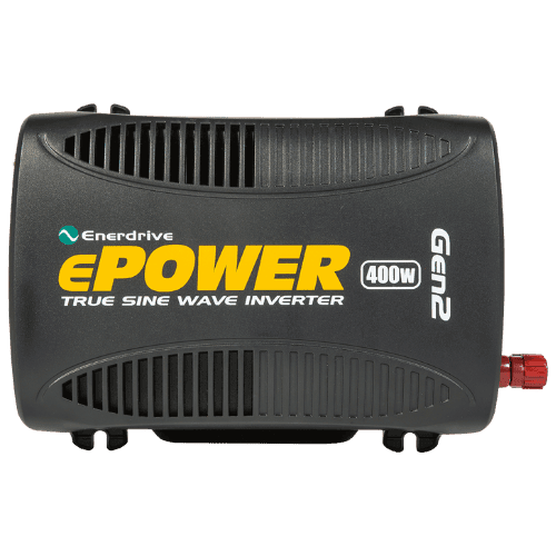 Top view of Enerdrive ePOWER 400W 12V inverter showing black casing and ventilation