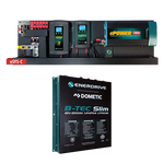 Enerdrive eSYSTEM board with 2000W inverter and chargers above a 200Ah slimline lithium battery